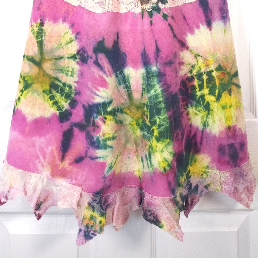 Handmade Tie Dye Midi Dress Cotton Deep V-Neck Size M - L Fairycore - Picture 8 of 8